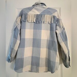 Steve Madden Women's Sz XS Plaid Fringe Jacket Blue